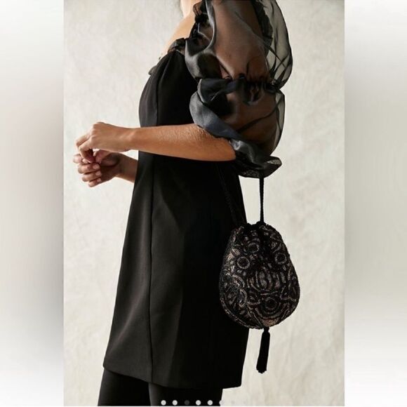 Free People Black Beaded Bucket Bag - Picture 4 of 7